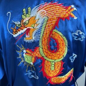 Dragon embroidered blue satin robe